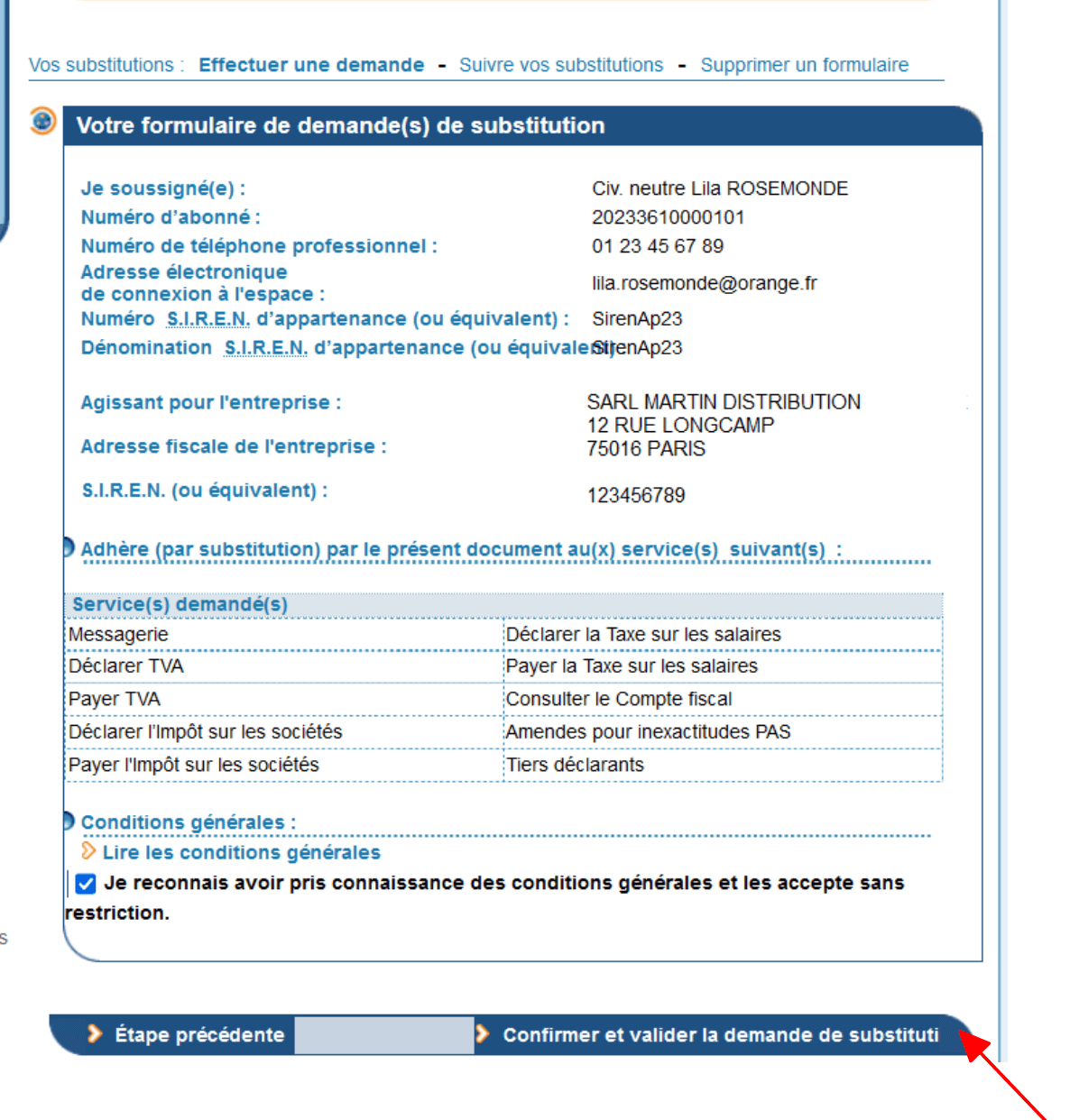 Confirmation des substitutions